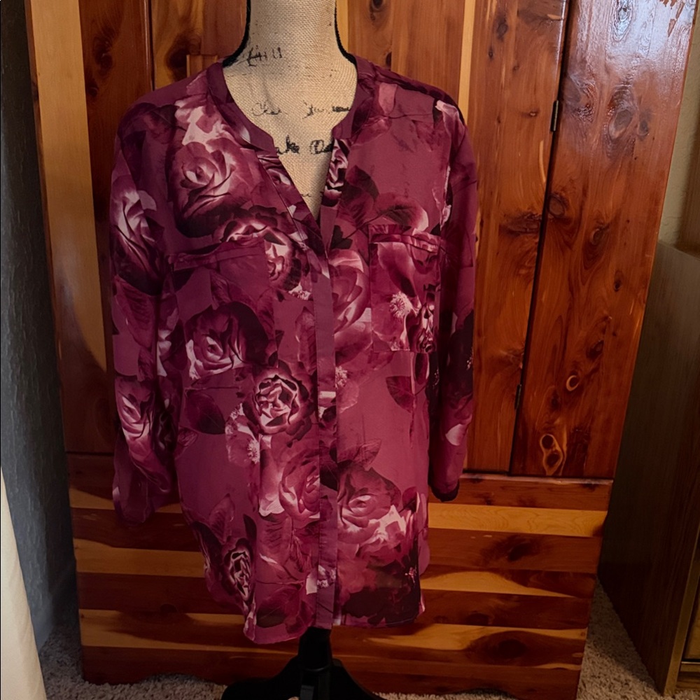 Covington Burgundy Floral Blouse